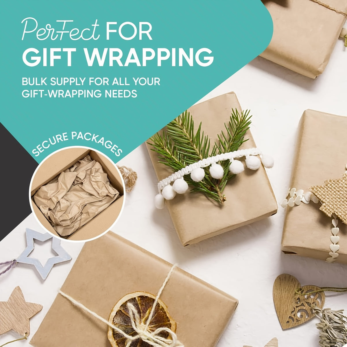 Kraft Paper Roll, 15 x 490 Inches, Multipurpose Wrapping and Bulletin Board Paper for Shipping, Gift Wrap, Arts, Crafts, Table Covering and Floor Protection