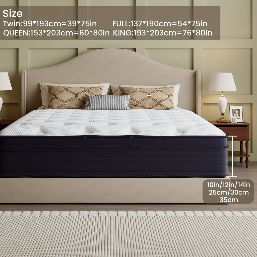 Spring and Foam Mattress with Listed Reinforced Edges and Firm Support, Twin to King Size Labels and 8, 10, 12 or 14-Inch Thickness Options for Home Bedrooms