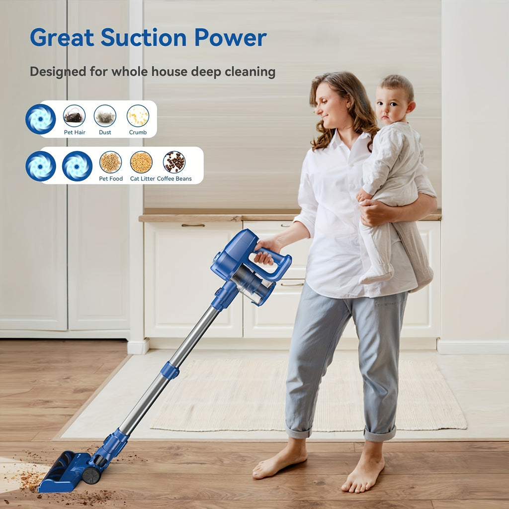 Stick Vacuum Cordless 46Kpa Powerful Suction, 6-in-1 Lightweight Vacuum Cleaner with Anti-Tangle LED-Lit Brush Head, Removable Battery for Hardwood, Carpet and Pet Hair