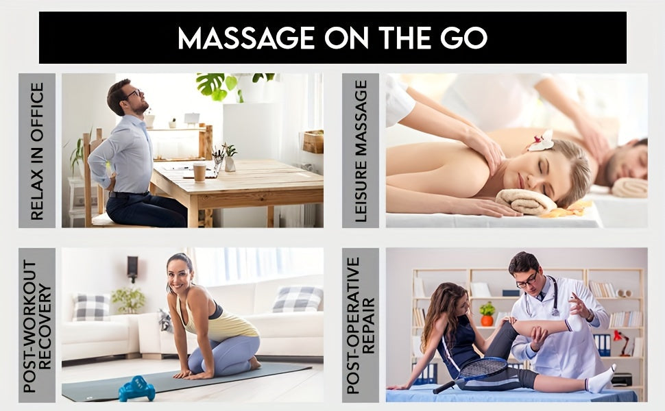 Rechargeable Percussion Massage Gun with 6 Massage Heads, LED Speed and Battery Display, Ergonomic Handheld Design and USB Charging Cable for Home and Gym