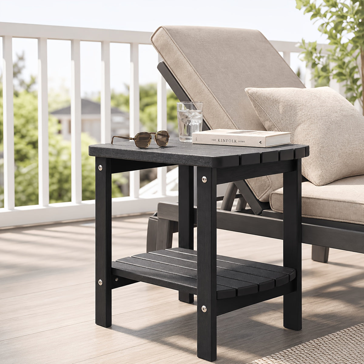 HDPE Adirondack Side Table with Rounded Corners and Two-Tier Storage, YXHDPE006 Patio End Table in Five Colors for Porch, Deck, Garden and Indoor Accent Use