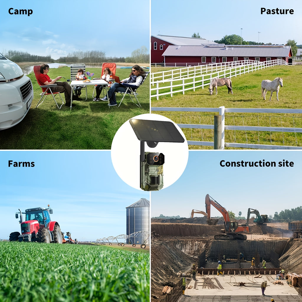 Farm Solar Trail Camera for Orchard and Livestock Monitoring with 125° Wide-Angle View, Listed 20W Solar Panel, 6000mAh Battery and Mounting Straps