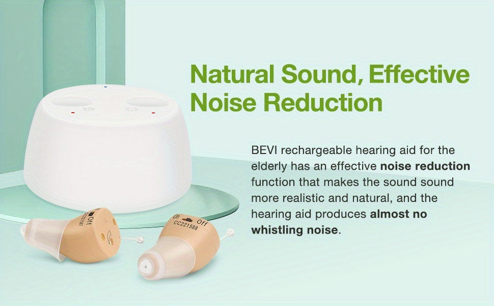 CIC Rechargeable Hearing Aids, Listed One-Pair In-Ear Devices with Adjustable Volume and Noise Reduction in Beige, RedBlue or Black Color Options for Adults
