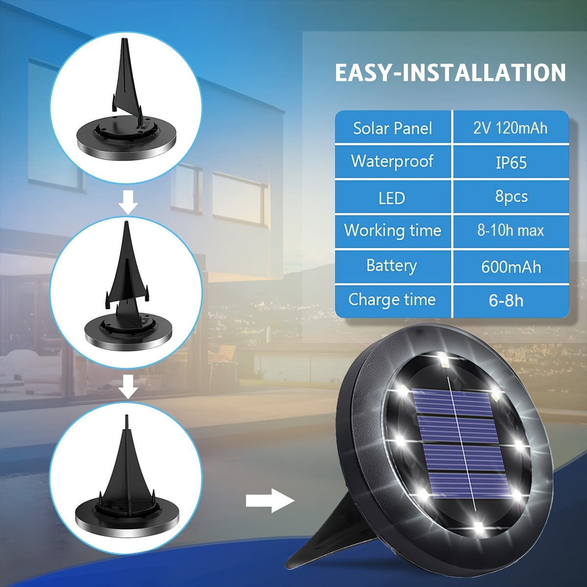 Solar Ground Lights with White Light, 12-Pack In-Ground Garden Lighting for Decorative Flowerbed Borders, Lawn Edges, Patio and Outdoor Pathway Accents