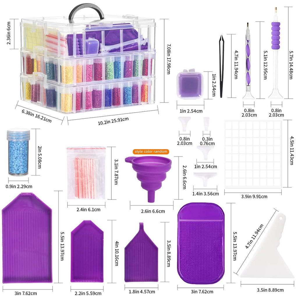 Diamond Painting Storage Container with Listed 100 Slots and Three-Tier Clear Stackable Design, Bead Organizer Set with Craft Accessories for DIY Art and Jewelry Supplies