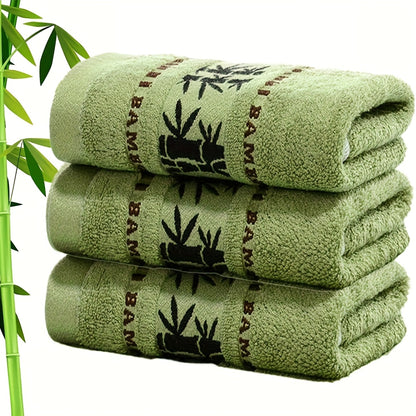 Bamboo Fiber Towel Set with Bamboo Pattern, Three Rectangular Bathroom Towels in Listed 12.60 x 28.35 Inch Size with Green, White, Yellow or Mixed Color Options