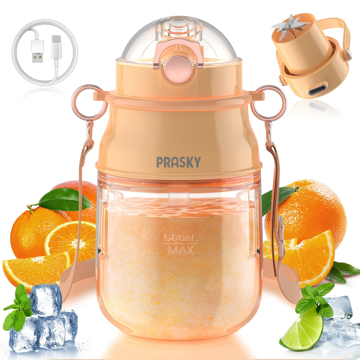 10-Blade Portable Blender 27oz, USB Rechargeable Personal Blender Cup for Smoothies, Shakes and Milkshakes, 800ml Travel Blender for Office, Gym, Picnics and Kitchen