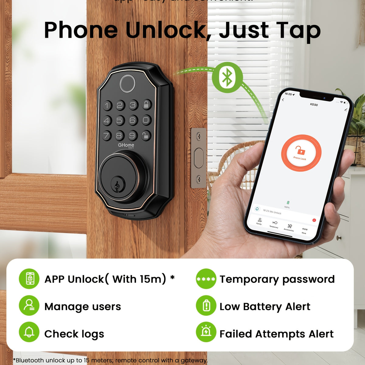 4-in-1 Smart Door Lock with Fingerprint, Passcode, Key and App Entry, Auto Lock and Temporary Offline Passwords, KD30 Pro and KD30B Pro Model Options