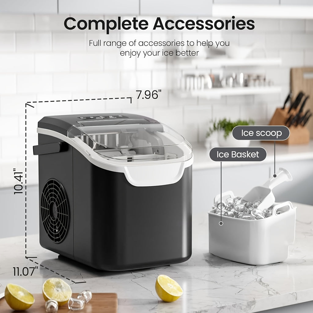 Pebble Ice Maker Countertop, 35lbs/Day Nugget Ice or 26lbs/Day Bullet Ice Machine with One-Click Operation and Self-Cleaning, Ice Basket and Scoop Included for Home, Kitchen and Office
