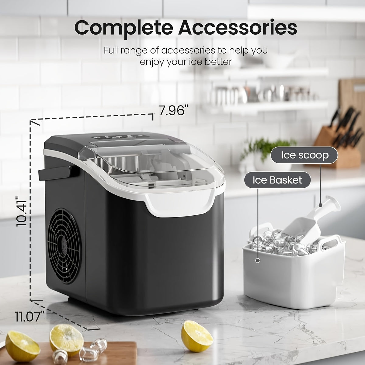 Pebble Ice Maker Countertop, 35lbs/Day Nugget Ice or 26lbs/Day Bullet Ice Machine with One-Click Operation and Self-Cleaning, Ice Basket and Scoop Included for Home, Kitchen and Office