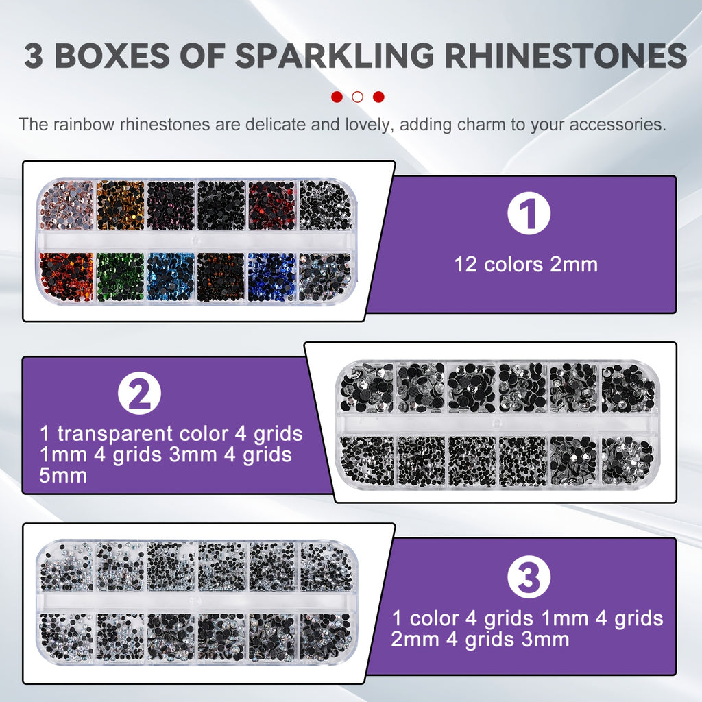 Hotfix Rhinestone Applicator Kit with Seven Tips, Three Listed Stone Boxes, Tweezers and Wax Pens, Purple or Pink Heat Tool for Compatible Fabric Craft Decoration