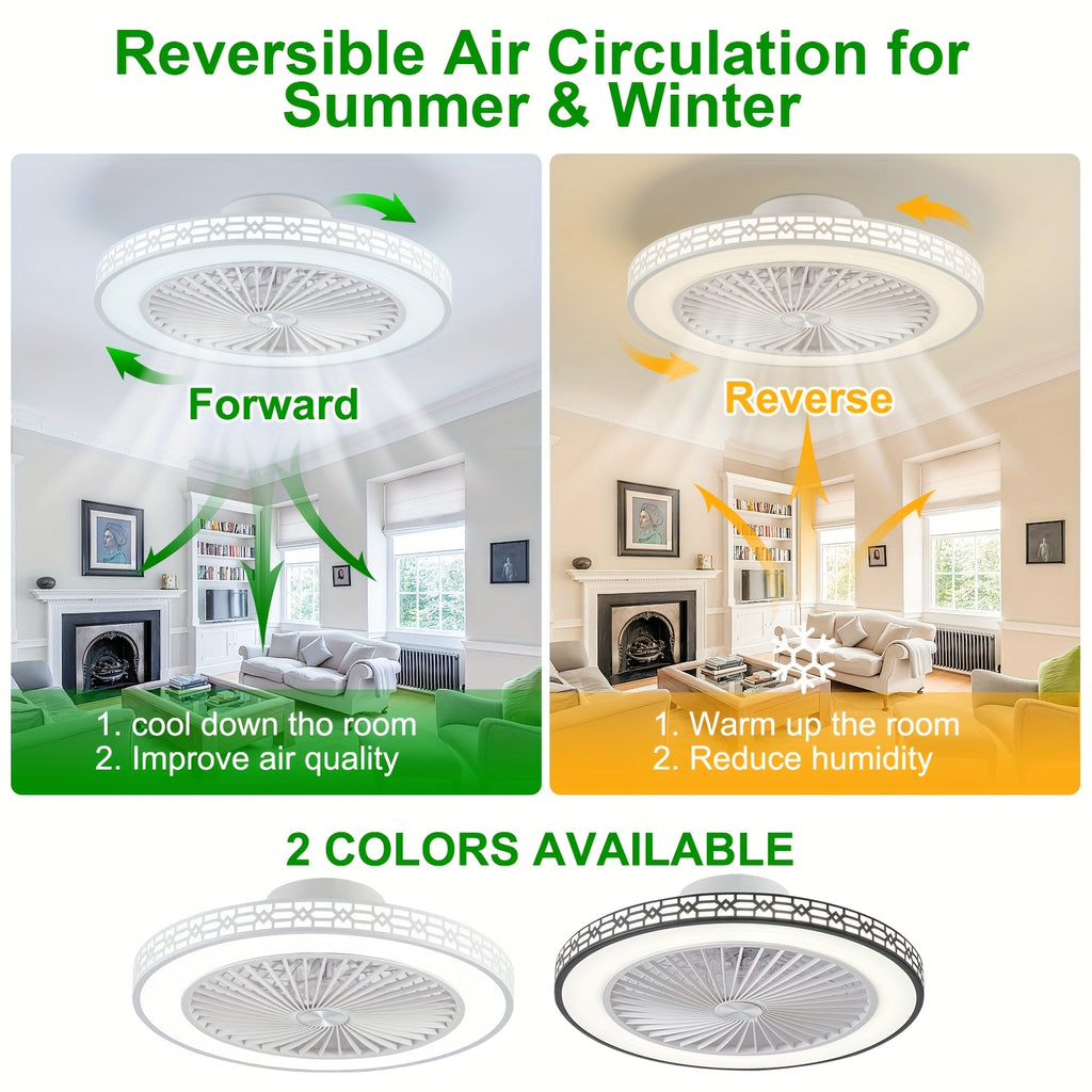 Modern LED Ceiling Fan with 20-Inch Design, Adjustable 3000K–6500K Lighting and Reversible Airflow, White or Black for Bedroom, Office and Study