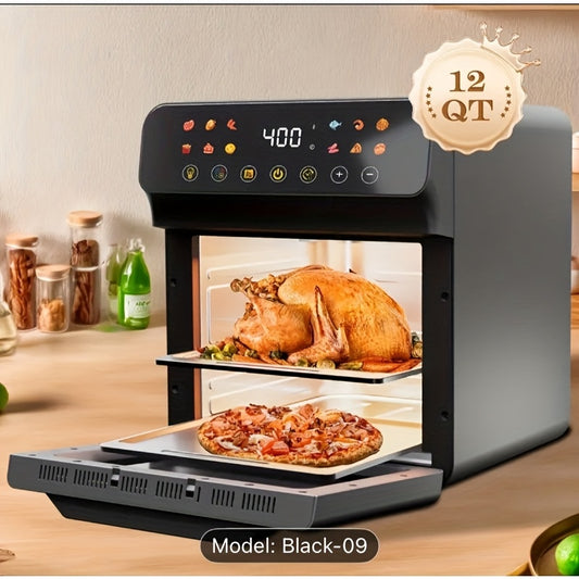 Countertop Air Fryer Oven Combo with LED Touchscreen and Viewing Window, Stainless Steel Convection Cooker for Roasting, Baking, Broiling and Reheating