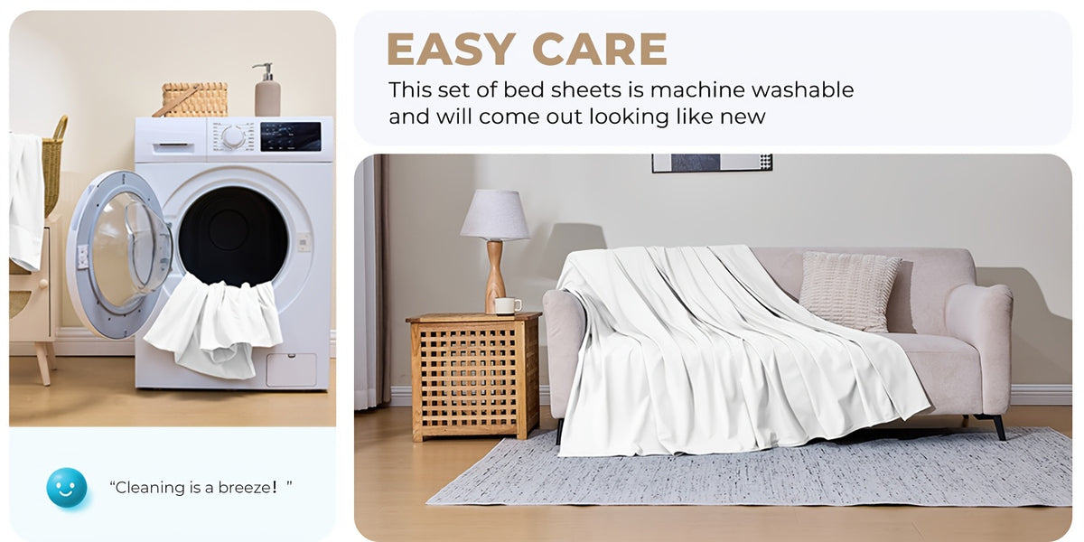 Flat and Fitted Sheet Set with Two Pillowcases, Four-Piece Bedding with Listed Extra Deep Pockets and Six Size Labels Including Twin XL for Home Bedrooms