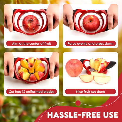 Stainless Steel Apple Slicer with Red Ergonomic Design, One-Piece Coring and Slicing Tool for Home Cooking, Fruit Snacks and Apple Baking Preparation