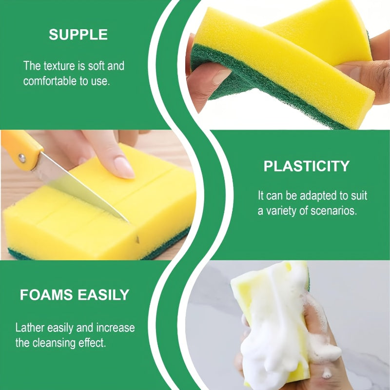Kitchen Sponges 24-Pack in Yellow and Green, Double-Layer Dishwashing Scrubbers with Textured Surface for Compatible Dishes, Pots and Cookware Cleanup
