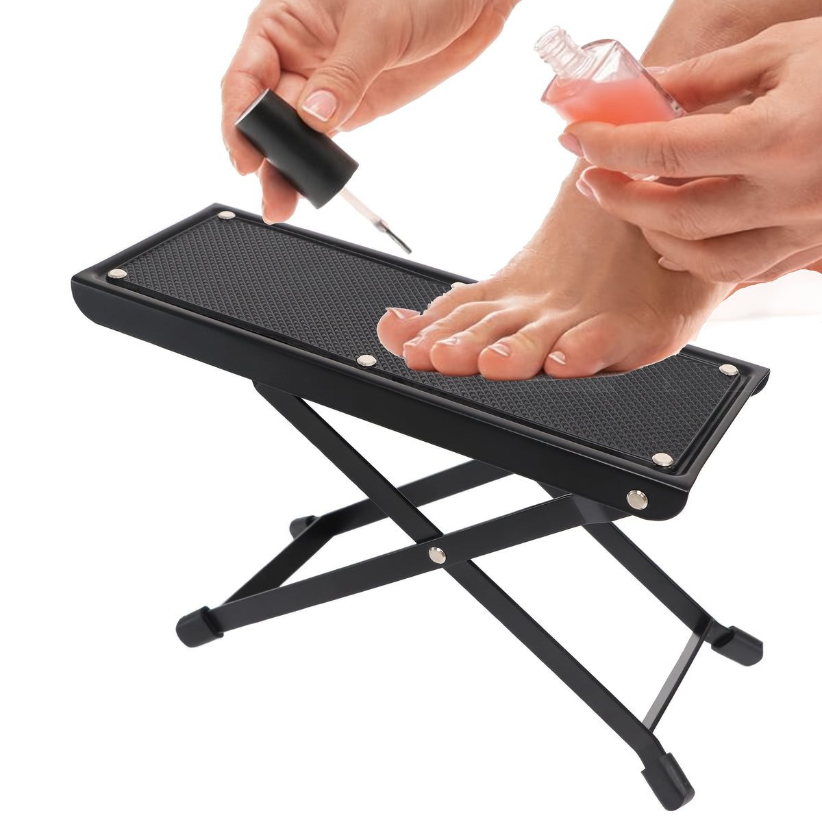 Pedicure Footrest Stand, Adjustable Foot Support with Four-Level or Six-Level Pro Model Labels for Adult Seated Nail Care and Shoe Dressing Routines