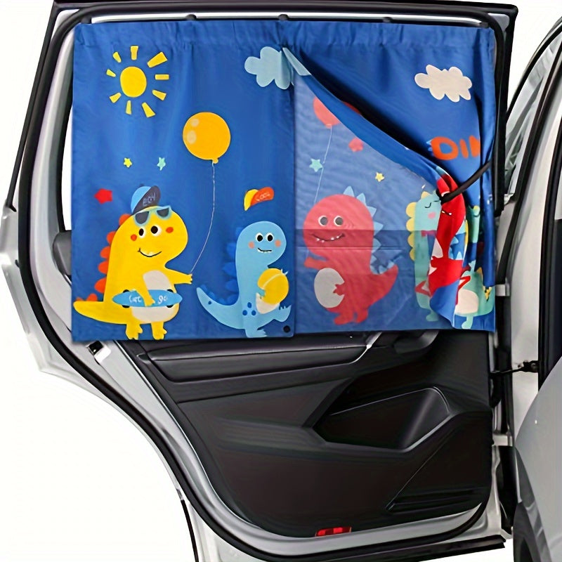 Magnetic Car Window Sunshade with Double-Layer Curtain Design, Side-Window Shade in Blue, Bear, Dinosaur or Unicorn Selections for Vehicle Travel Setups