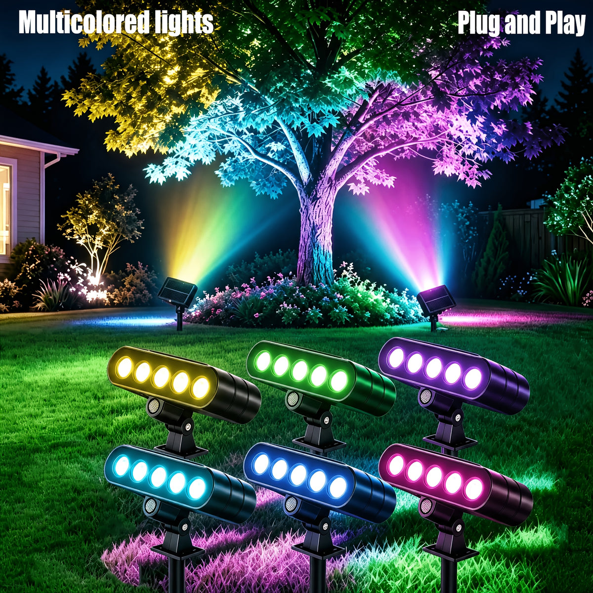 Solar Garden Accent Lights, Outdoor LED Landscape Spotlights with IP44 Rating, Warm White, Cool White or Colored Options for Patio and Holiday Decor