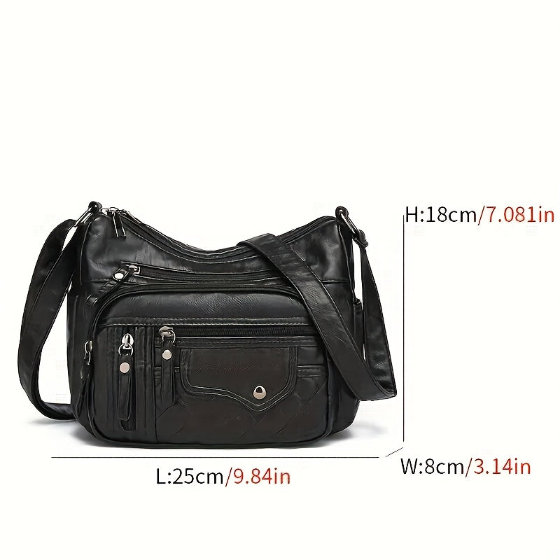 CuteCity PU Shoulder Bag for Women with Adjustable Crossbody Strap, Multiple Zipper Pockets and Burgundy or Grey Options for Everyday Carry