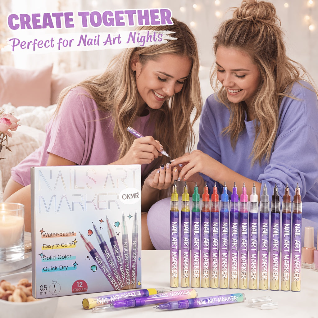 Nail Art Detail Pens with 12-Color and Sticker Set Options, Quick-Drying Manicure Markers for Decorative Dots, Lines and Freehand Designs at Home or Salon