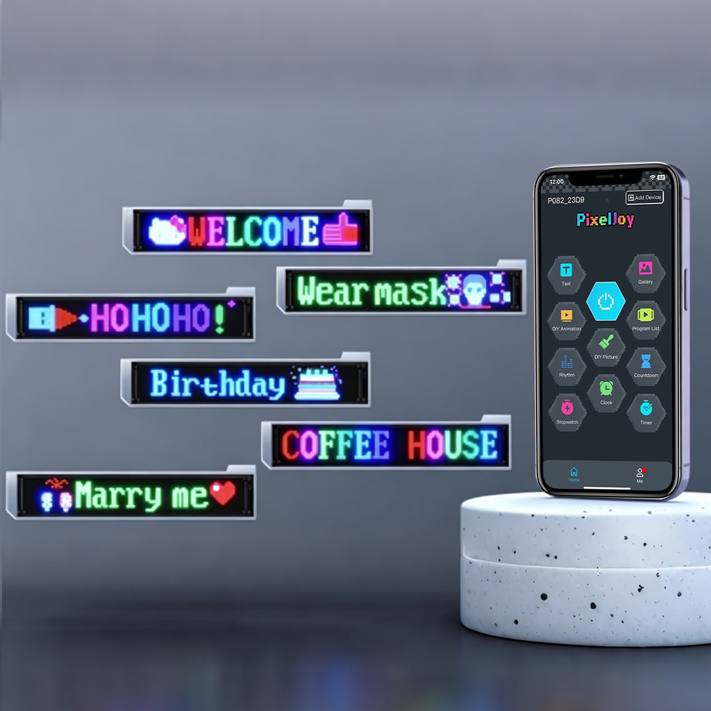 Flexible Programmable LED Sign Panel, 5V USB-Powered Matrix Display with Bluetooth App Control for Custom Text, Patterns and Animations in Stores and Events