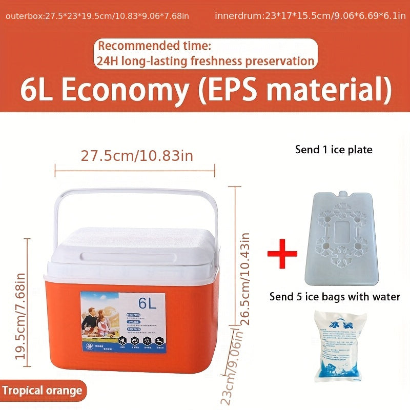 Camping Insulated Cooler Bucket with Ice Plate and Five Cooling Pack or Bag Options, 1.59 to 7.4gal Capacity Choices in Orange, Blue or Red for Outdoor Trips