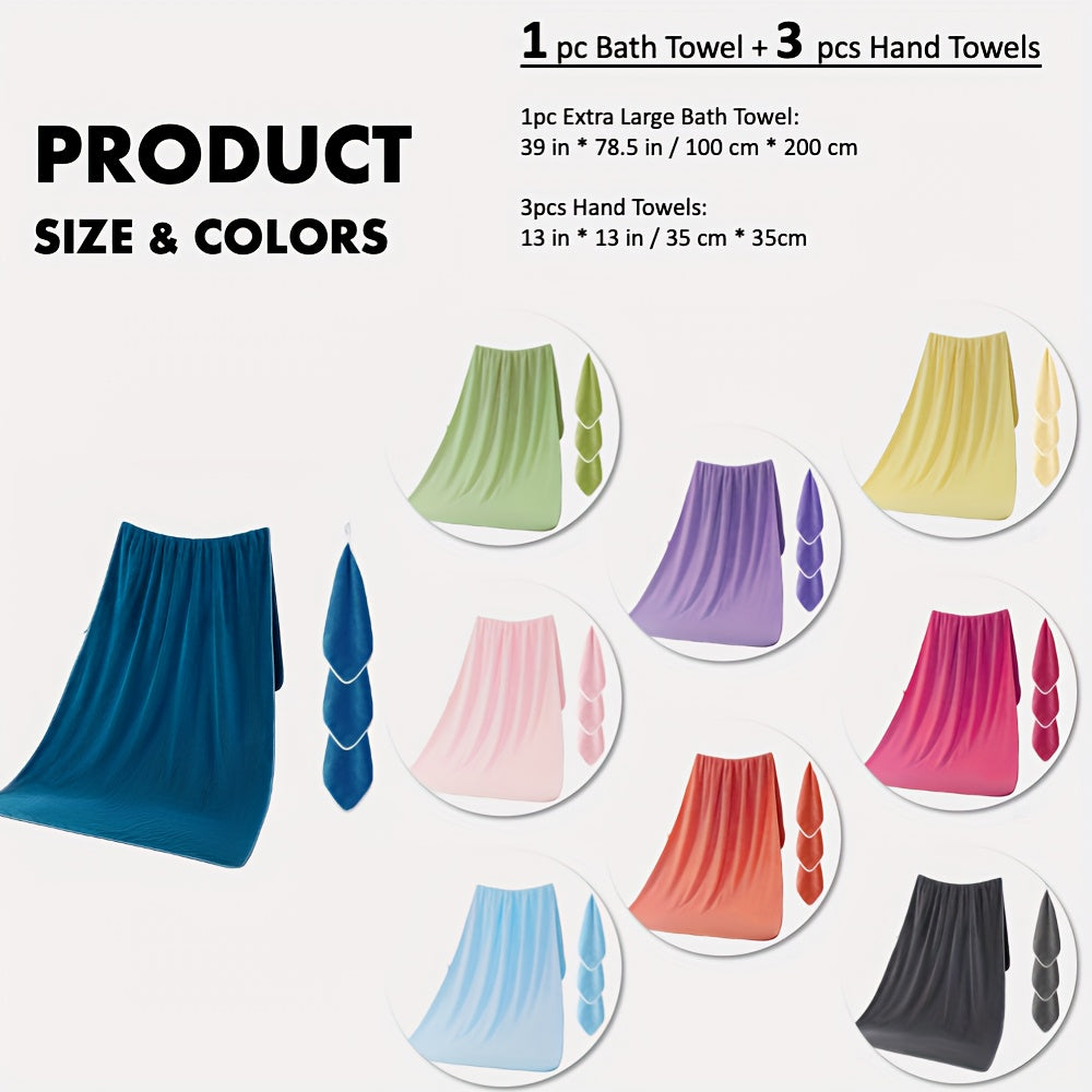 Four-Piece Mixed-Size Towel Set with One Listed Extra-Large Towel and Three Hand Towels, Eight Letter-Coded Options for Bathroom and Everyday Home Routines