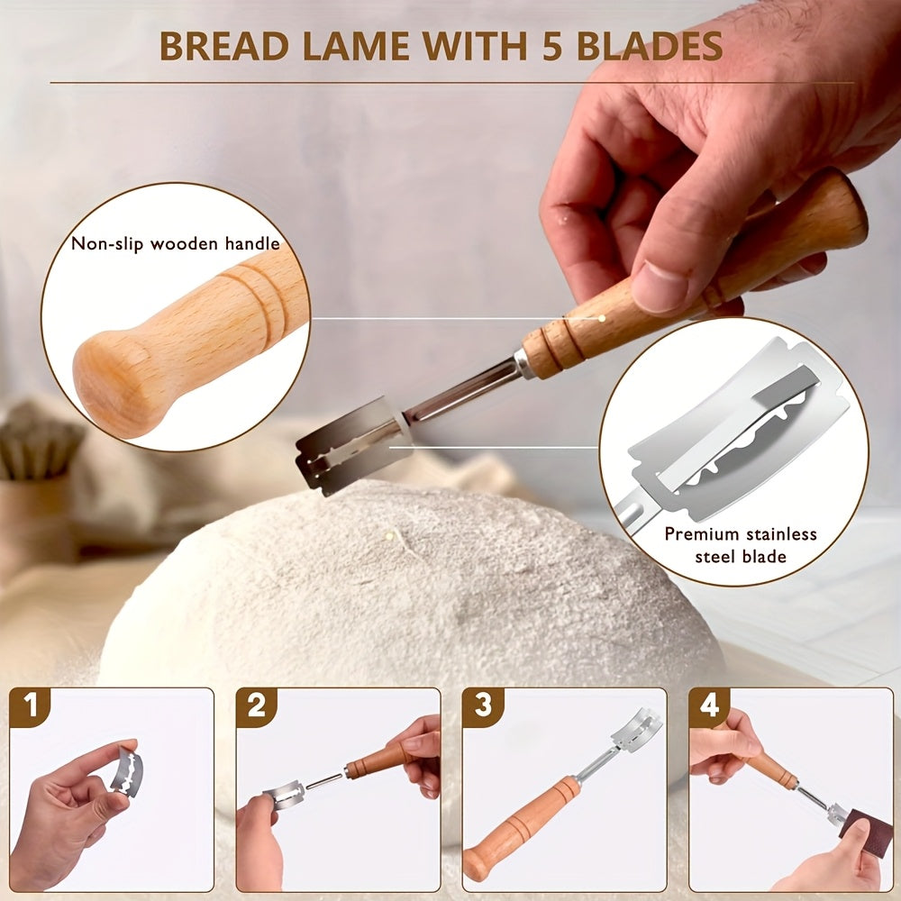 Sourdough Bread Baking Kit with 9-Inch Round Banneton Proofing Basket and Glass Starter Jar, Home Fermentation Supplies for Artisan Bread Making and Baker Gifts