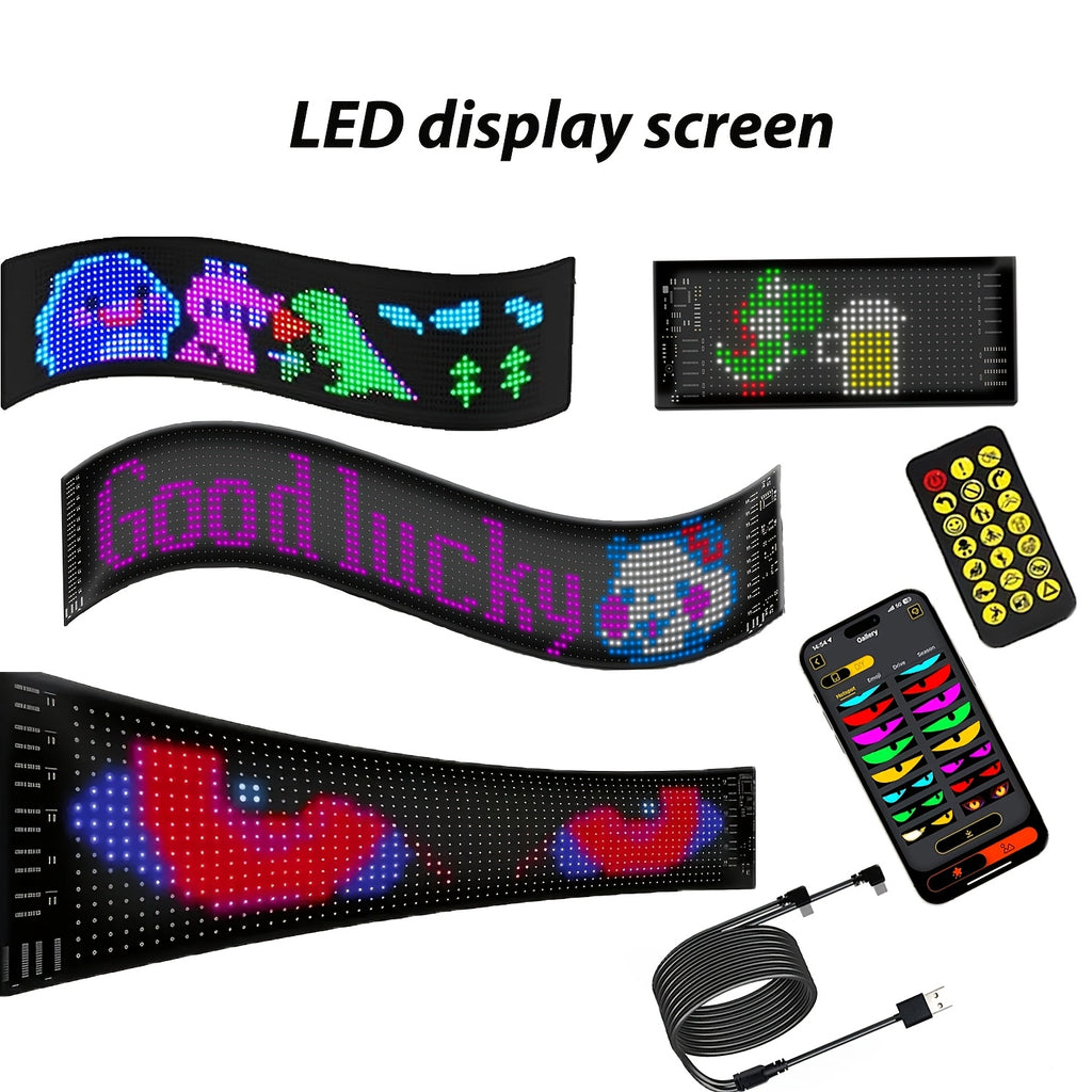 LED Devil's Eye Matrix Panels, Two-Piece Flexible USB 5V Decorative Display with App and Remote Controls, Programmable Animation and Text for Car Displays