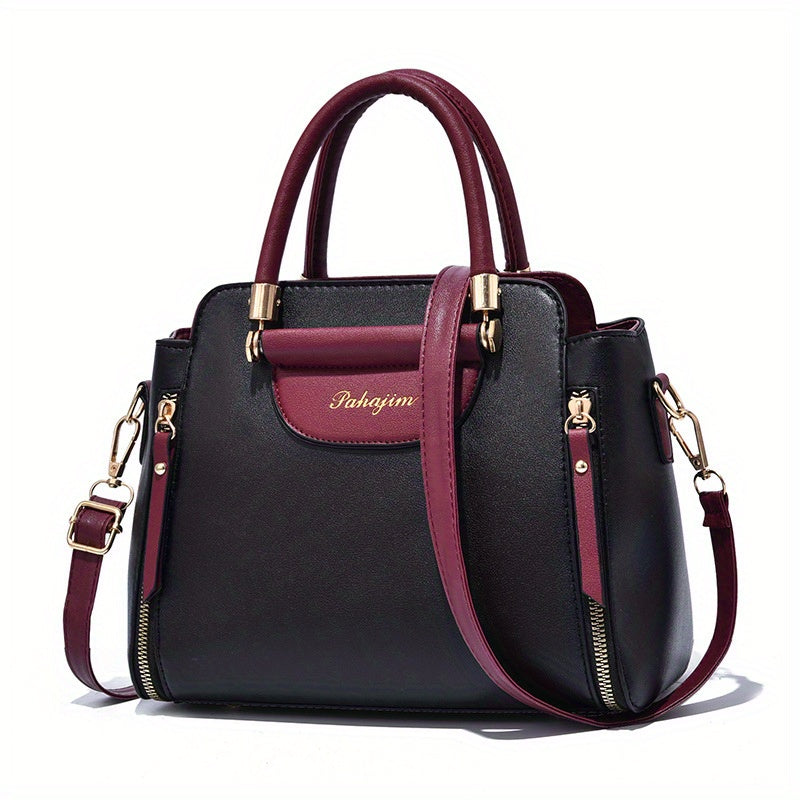 Color-Block Crossbody Satchel for Women with Multiple Compartments, Casual Everyday Handbag in Black, Blue White or Red White for Shopping and Daily Outfits