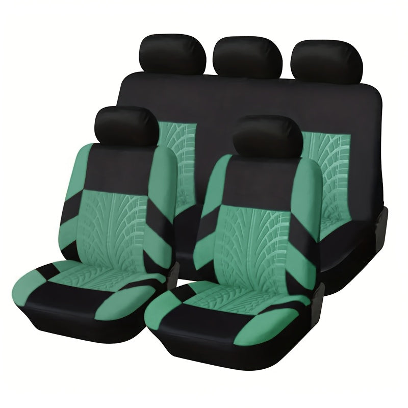 Tire-Track Car Seat Covers for Five Seats, Full-Enclosure Breathable Fabric Style with Two Front and Three Rear Seat Coverage in Multiple Color Options