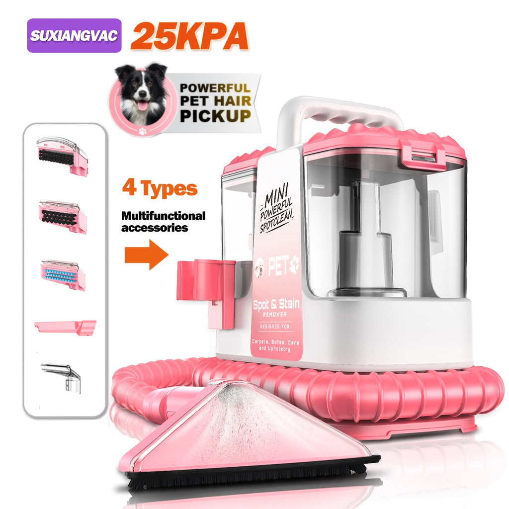 Dual-Brush Carpet Spot Cleaner with Listed 30 Oz Tank, 25kPa Suction and Self-Cleaning System, Pink, Violet or New Blue Options for Compatible Upholstery and Car Fabrics