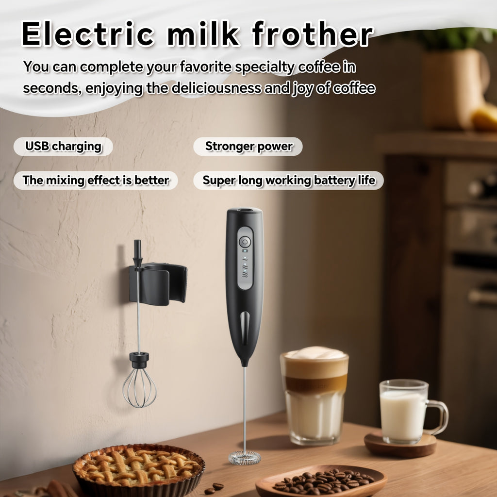USB Rechargeable Milk Frother with Three Speeds, Handheld Electric Drink Mixer in Four Color Labels with Single Foam Head or Egg and Frother Head Options