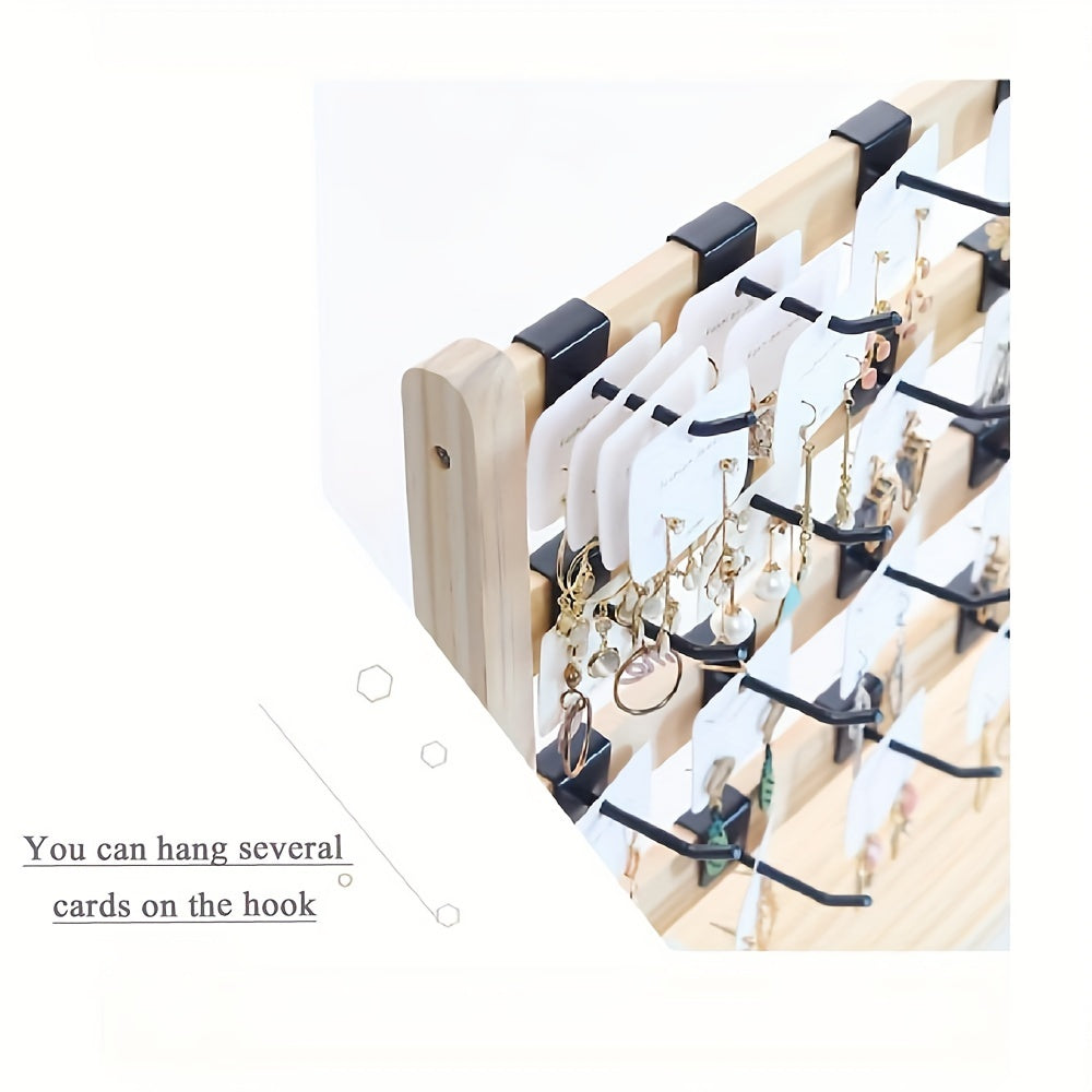 Tiered Wooden Jewelry Display Rack, Earring Card and Necklace Organizer with Removable Metal Hooks in 4, 5 or 6-Layer Light Wood and Oak Color Options