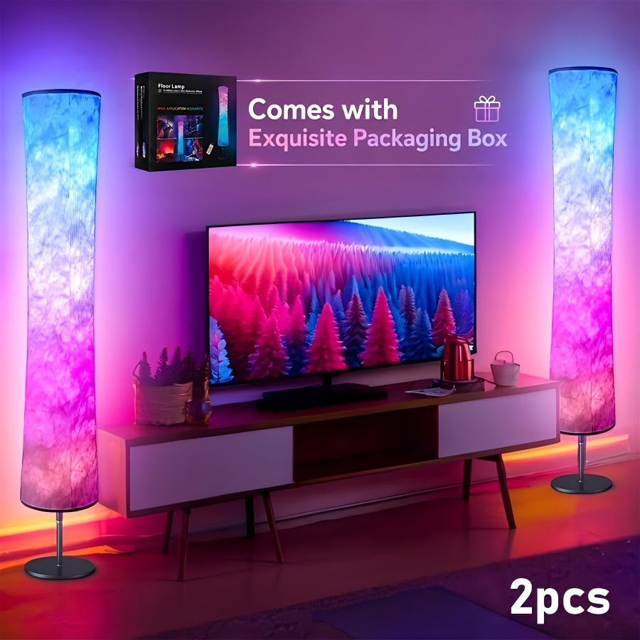 Smart LED Floor Lamp with White Fabric Shade, Music Sync, Color Scene Modes and App or Remote Control, 1pc or 2pcs for Living Rooms and Gaming Spaces