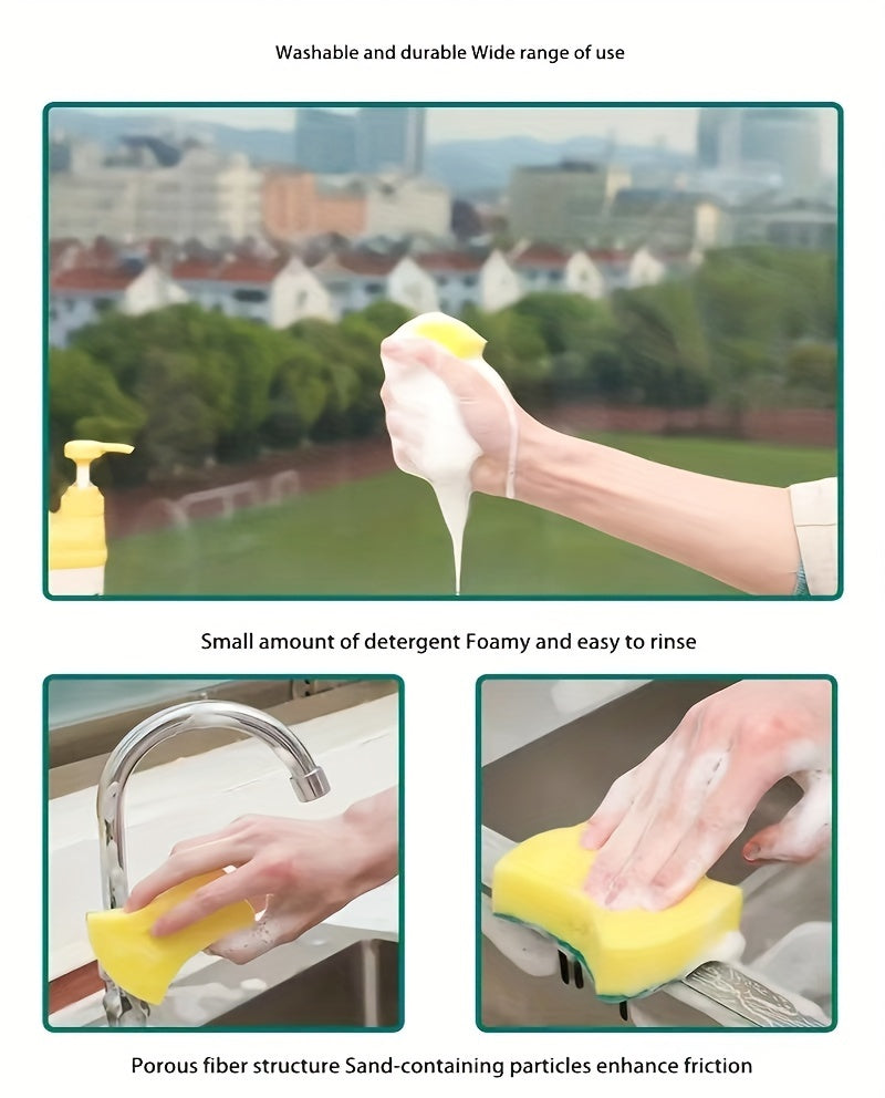 Waist-Shaped Cleaning Sponges in Yellow and Green, 12- or 24-Piece Double-Sided Scouring Pad Options for Compatible Dishwashing and Household Kitchen Cleanup