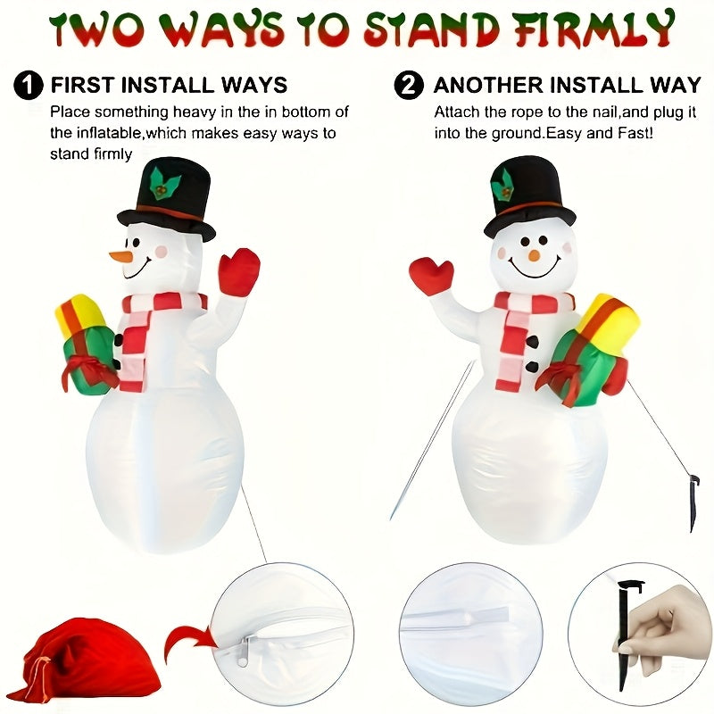 Gift-Holding Inflatable Snowman, Approximately 5ft Oxford Cloth Christmas Display with Internal LED Lights and Plug-Powered Built-In Blower for Holiday Decorating