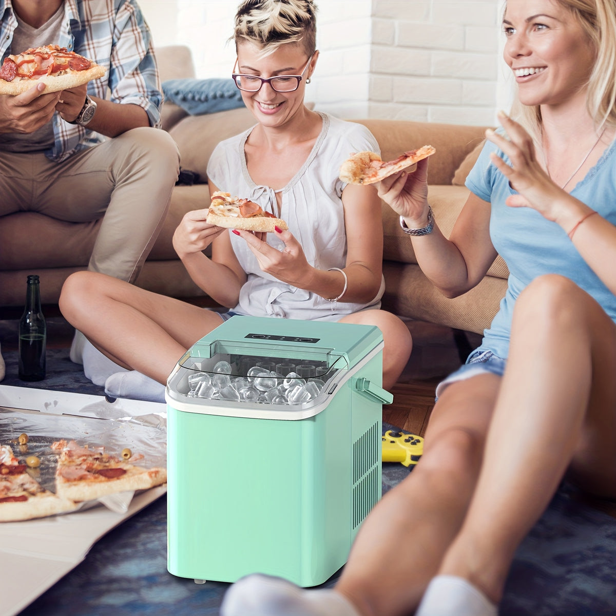 Compact Bullet Ice Maker, 9 Cubes in 6 Minutes and 26.5 lbs Daily Output, Self-Cleaning Ice Machine with Basket and Scoop for Home, Parties and RV Use