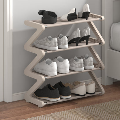 Z-Shaped Shoe Rack with Listed Four-Tier Design and Tool-Free Assembly, Metal Tubes and Plastic Connectors in Five Color and Model Options for Dorm Storage