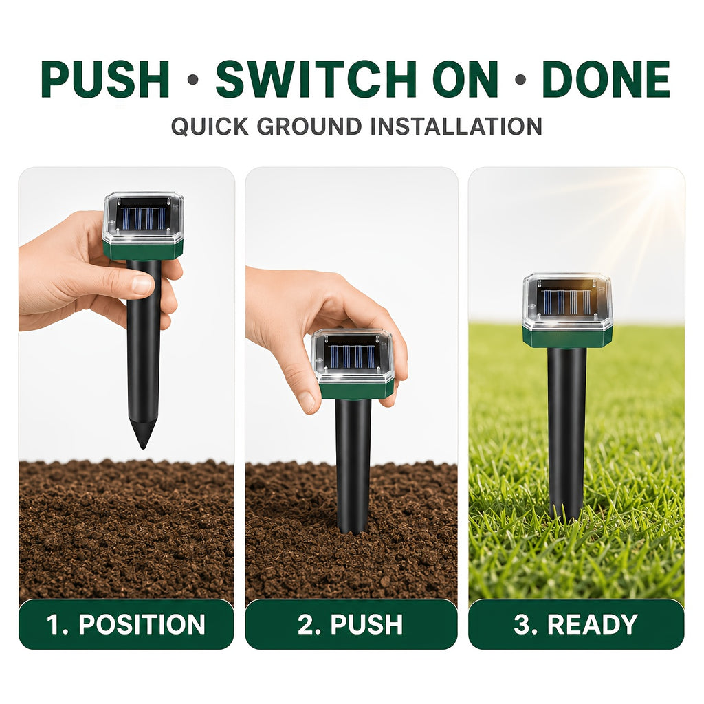 Solar Garden Rodent Repeller with Listed Sound and Vibration Functions, Outdoor Yard Deterrent in Round, Hexagonal and Multi-Pack Options for Lawn Care