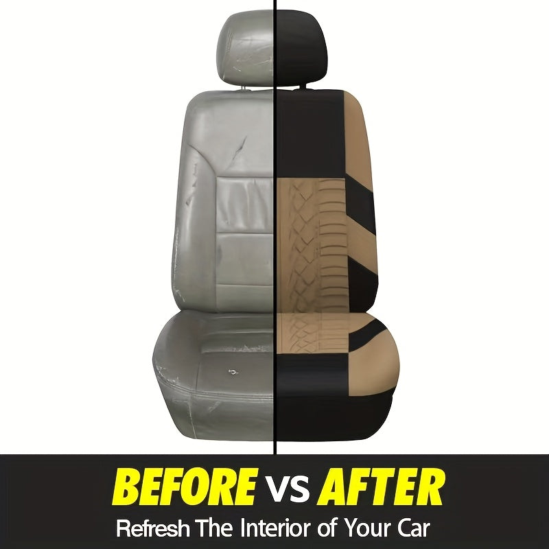 Tire-Track Car Seat Covers for Five Seats, Full-Enclosure Breathable Fabric Style with Two Front and Three Rear Seat Coverage in Multiple Color Options
