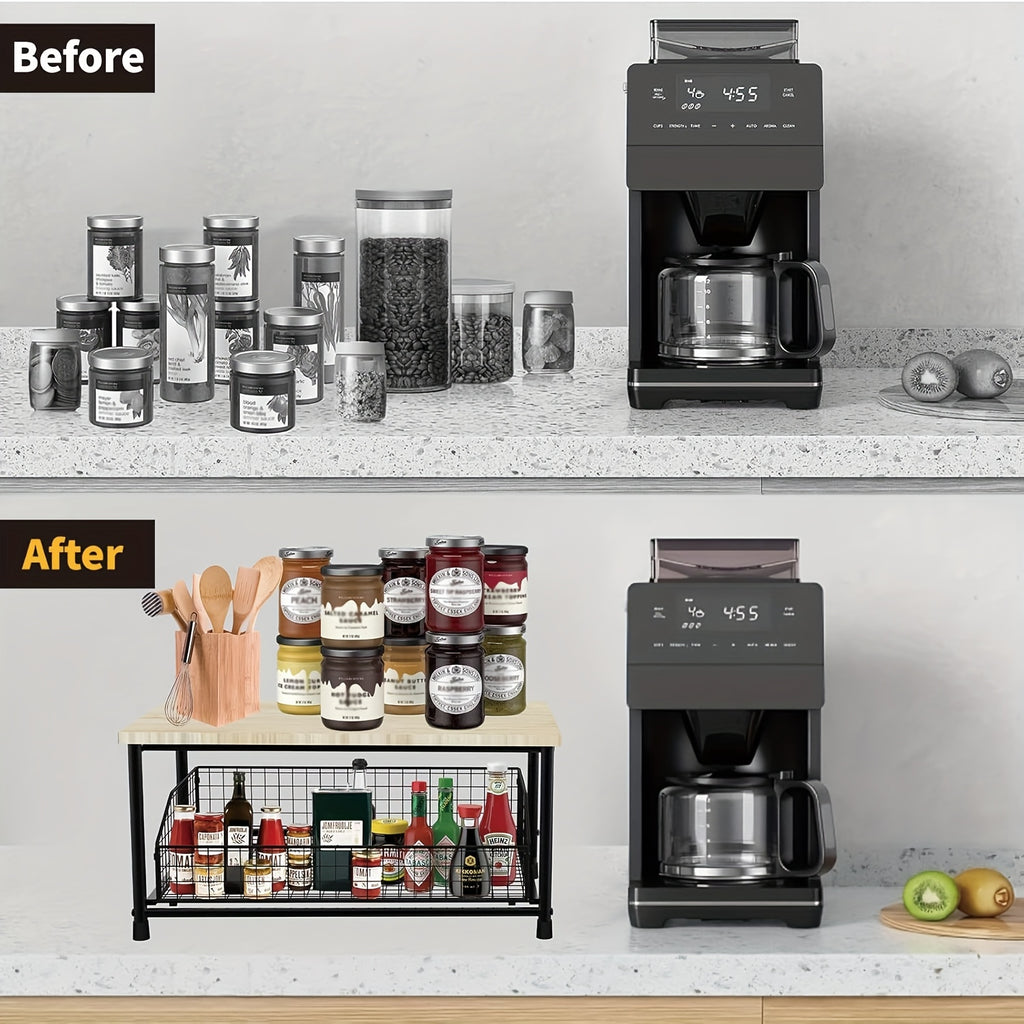 Coffee Pod Storage Drawer Stand, Modern Black Metal Countertop Shelf with Listed 70-Pod Capacity for Compatible Coffee Machines and Kitchen Accessories