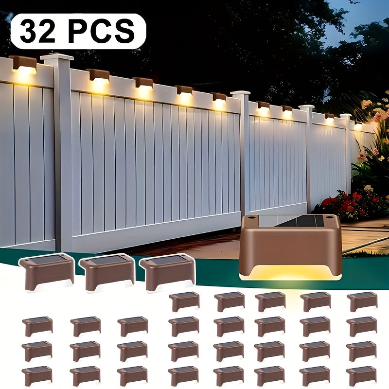 Warm White Solar Step Lights, 16 or 32-Pack Outdoor LED Accents with ABS Housing, Screw Mounting and Automatic On/Off in Black, White or Brown