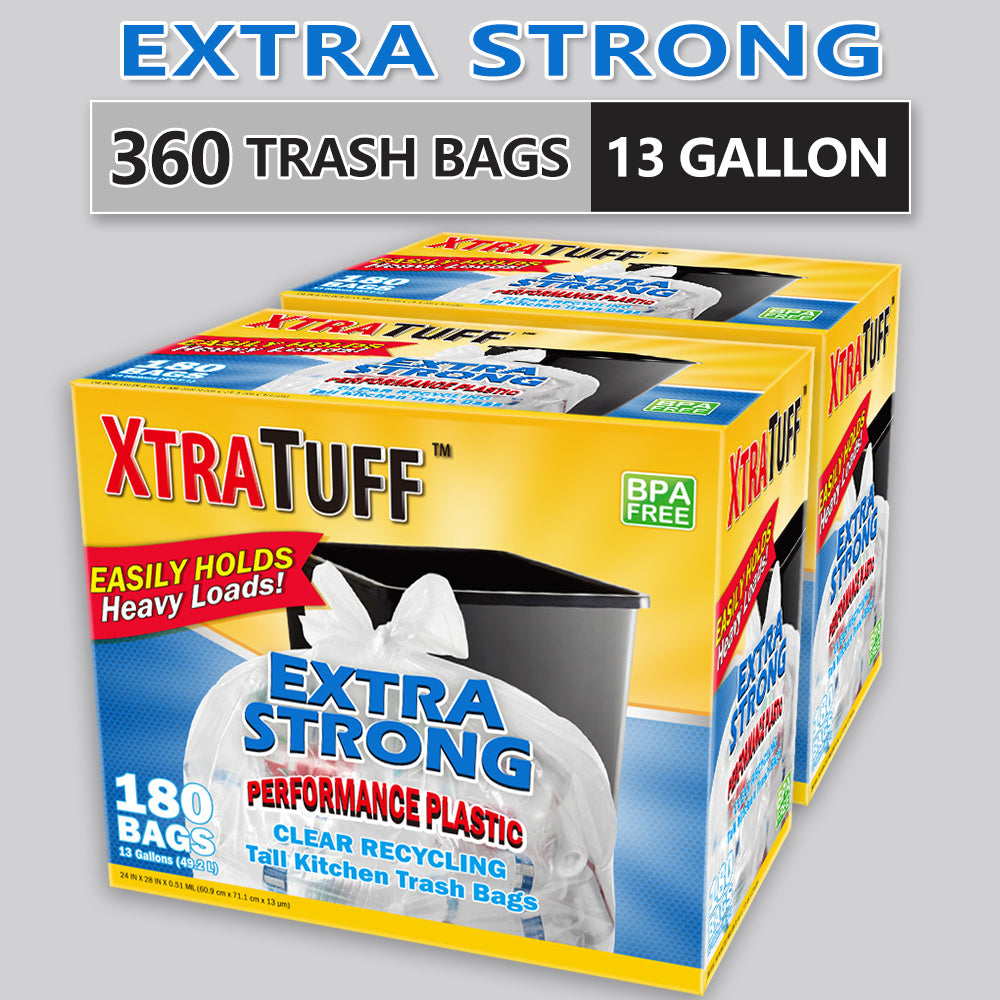 13 Gallon Disposable Garbage Bags, Plastic Household Bin Liners with 390-Bag Selection Label for Kitchen, Bedroom, Living Room and Bathroom Cleanup