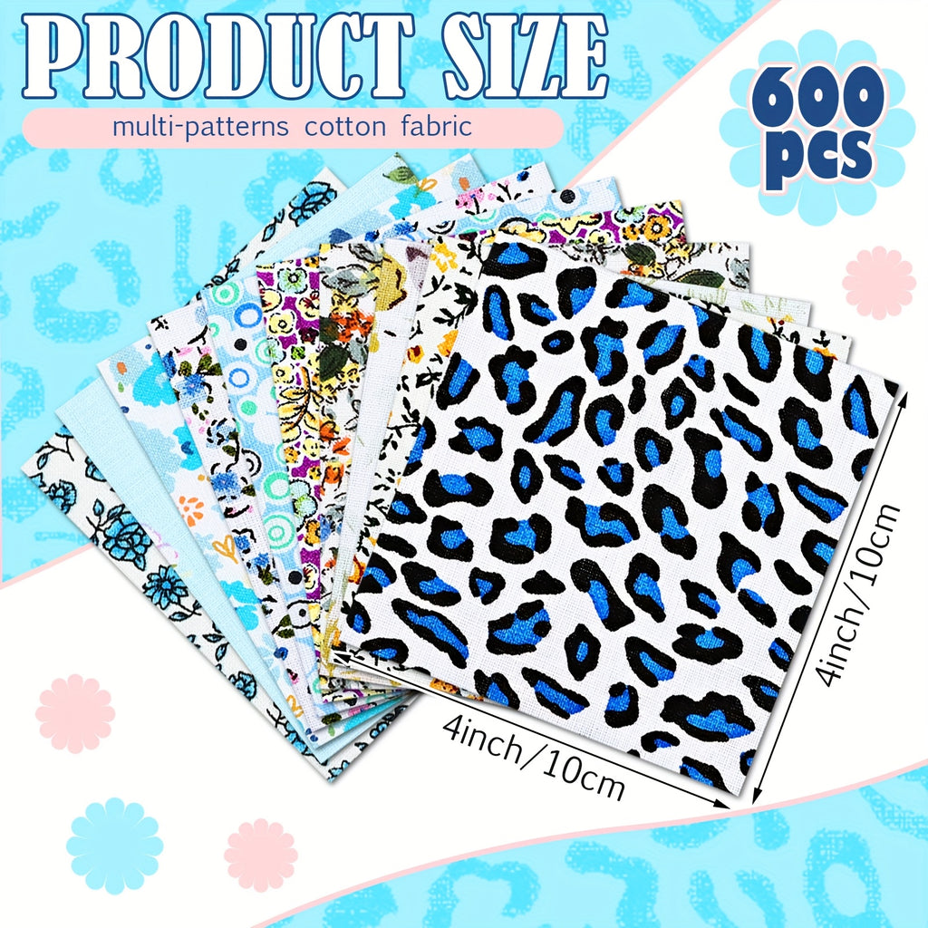 Cotton Quilting Fabric Squares, 600-Piece Precut 4 x 4 Inch Floral Patchwork Bundle in Mixed Colors for DIY Sewing, Quilt Blocks, Crafts and Clothing Accessories