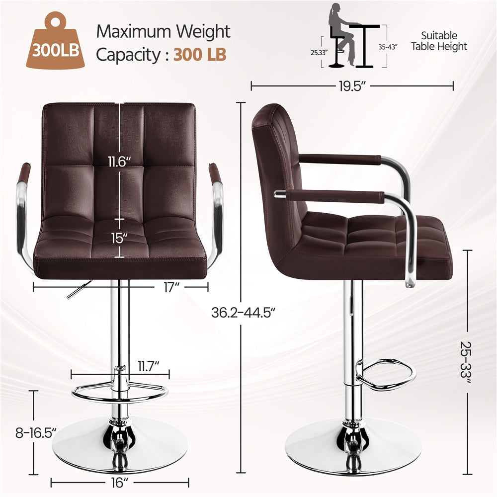 PU Leather Bar Stools Set of 2 by Costoffs, Adjustable Height and 360-Degree Swivel Seats with Backrests, Footrests and Steel Bases for Kitchen Islands