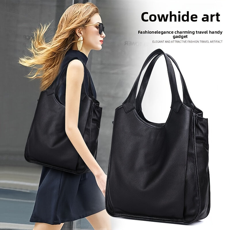 Leather Tote Bag for Women with Vintage Styling, Listed Cowhide Material, Zipper Closure and Gold-Tone Hardware in Black, Red or Fog Blue for Everyday Outfits