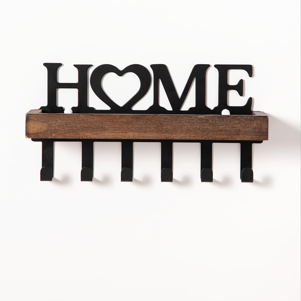 Key Storage Box with Multiple Hooks, Wooden Wall-Mounted Organizer in Wood Color for Entryway Keys, Hallway Organization and Everyday Doorway Routines