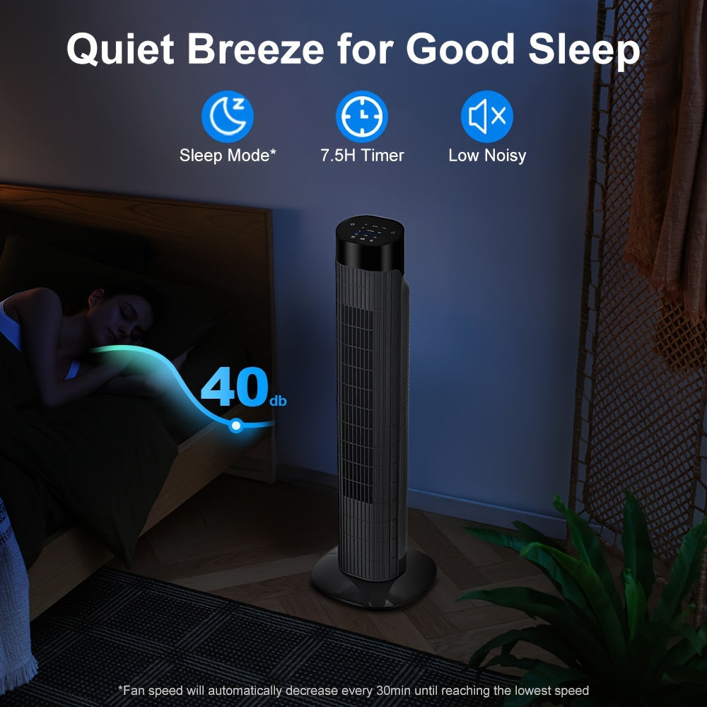 31-Inch Oscillating Tower Fan with Listed Remote Control, Three Speeds and 7.5-Hour Timer, White Option Labels for Bedroom, Living Room and Office Airflow